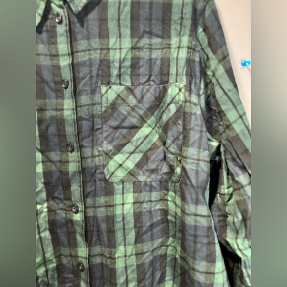 Time And Tru Plaid Forest Green And Navy Plaid Shirt - Picture 6 of 7